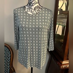 Talbots three quarter sleeve knit top, green/blue print